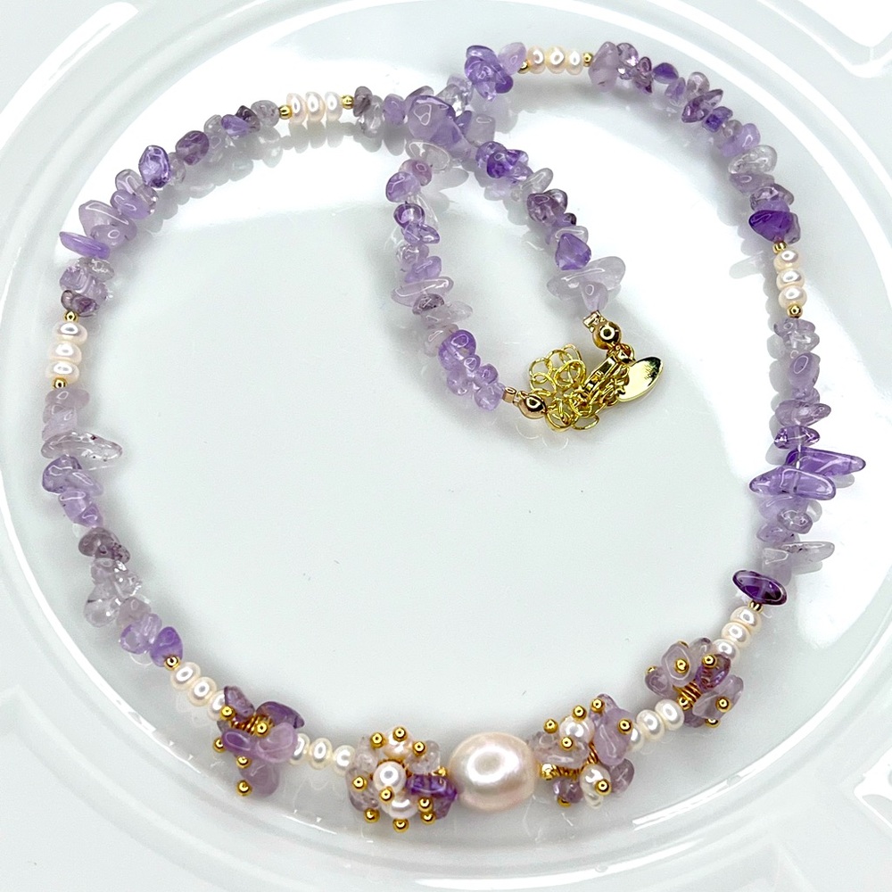 New Arrivals 🔥 Handmade Freshwater Pearl Gemstone Amethyst Necklace
